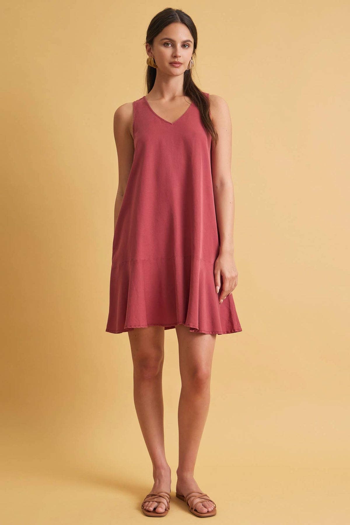 RUFFLE HEM TENCEL MINI DRESS