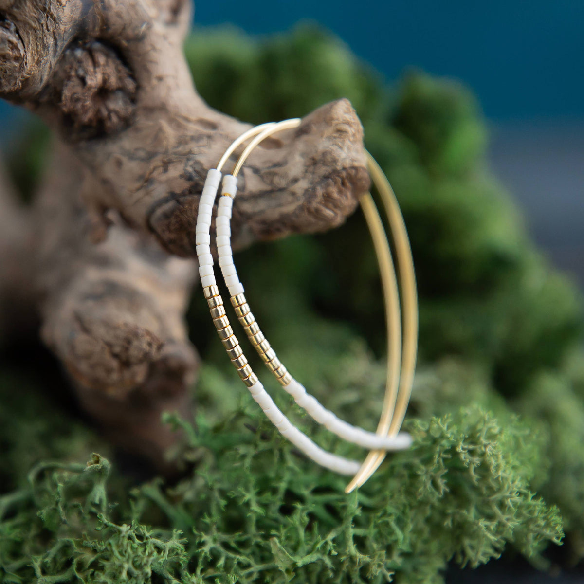 Norah Earrings-Ivory | Beaded Threader Hoops
