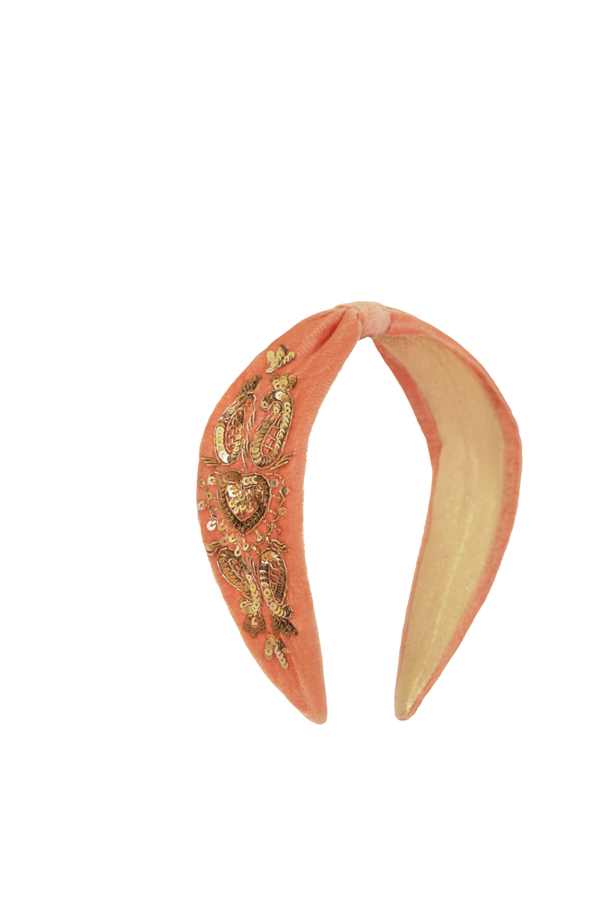 Velvet Embellished Headband - Coral Heart