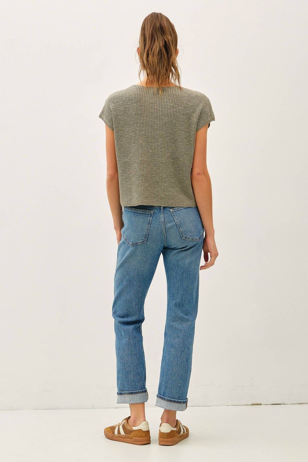 POCKET DOLMAN CAP SLEEVE BOXY KNIT