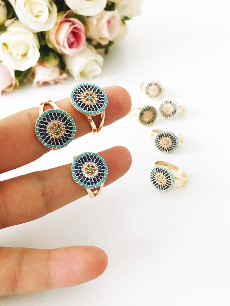 Zirconia Evil Eye Ring - Greek Style