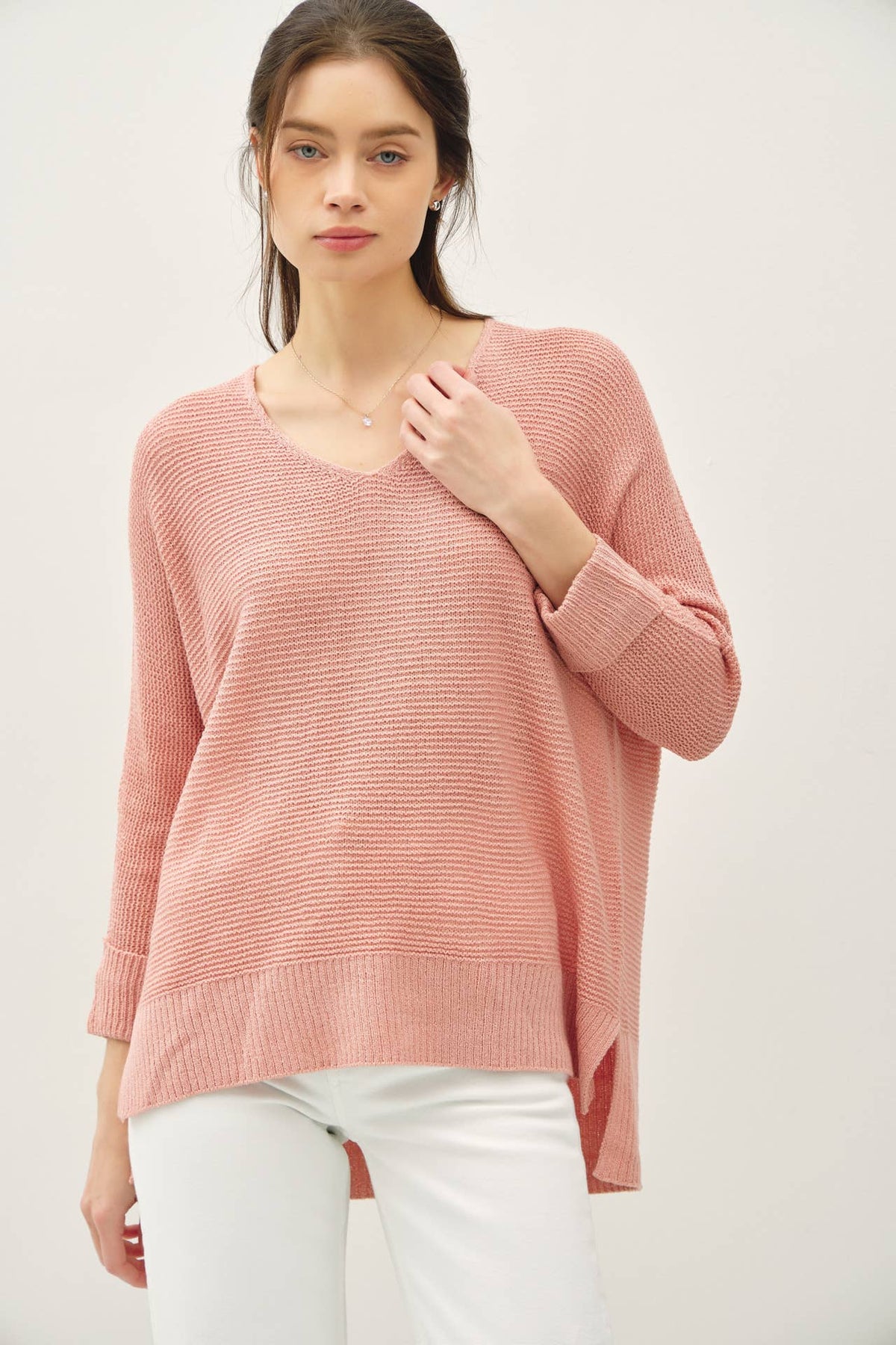 V-NECK DOLMAN SLEEVE W. ROLL CUFF SWEATER