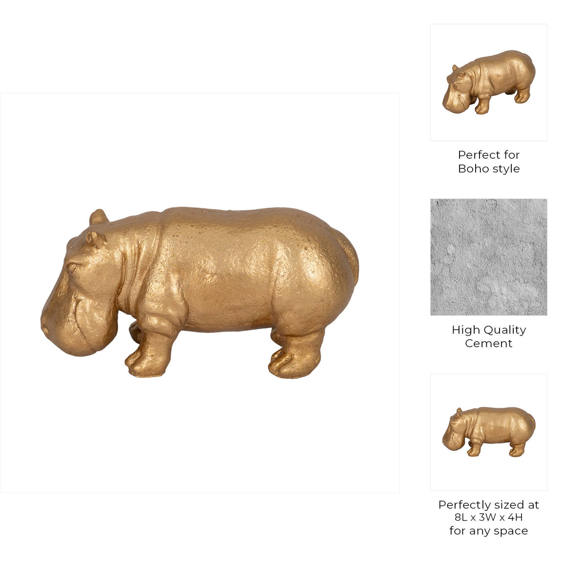 Decorative Figurine - Gold Ceramic Hungry Hippo, 8 in.