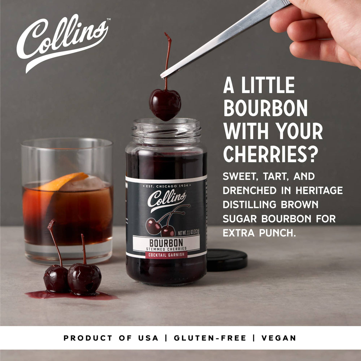 Bourbon-Soaked Stemmed Cherries Cocktail Garnish - 11 oz