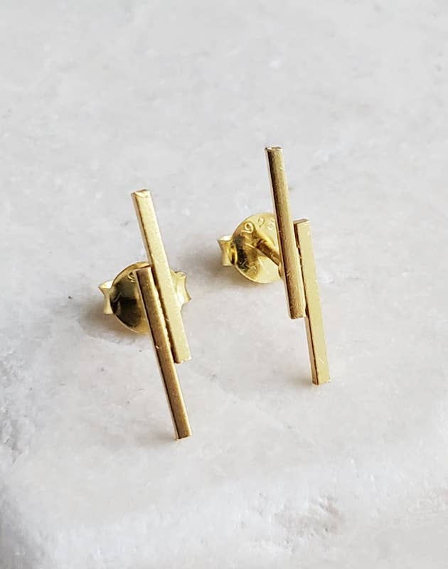 Gold Double Line Bar Studs