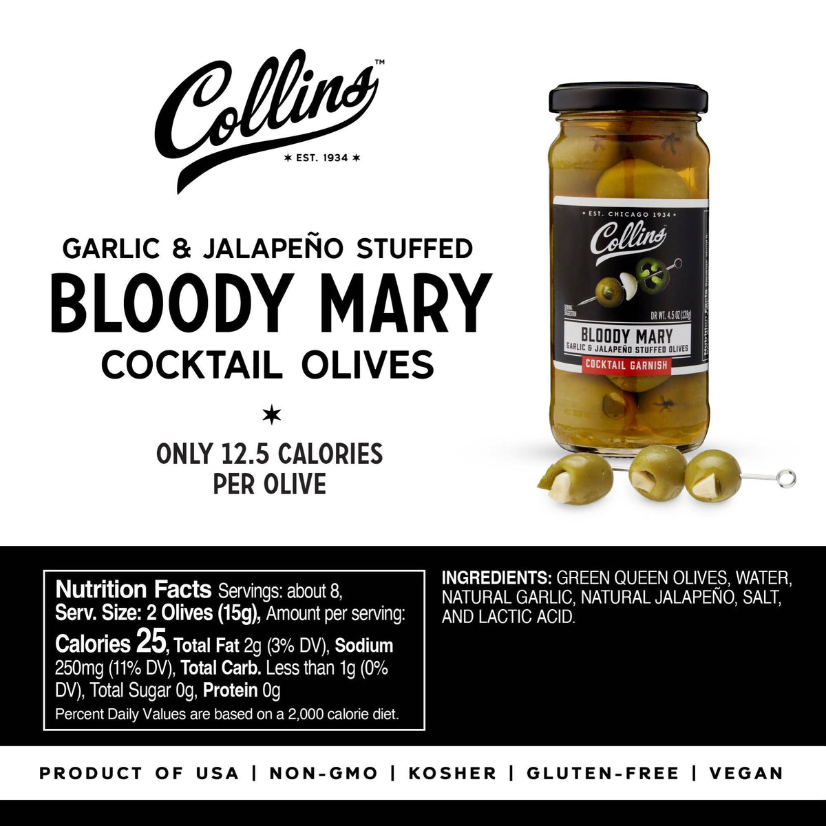 Gourmet Jalapeno and Garlic Stuffed Cocktail Olives 4.5 oz