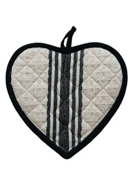 Cotton Quilted Heart Shaped Pot Holder with Stripes - 3 Styles. Each Sold Separately.
