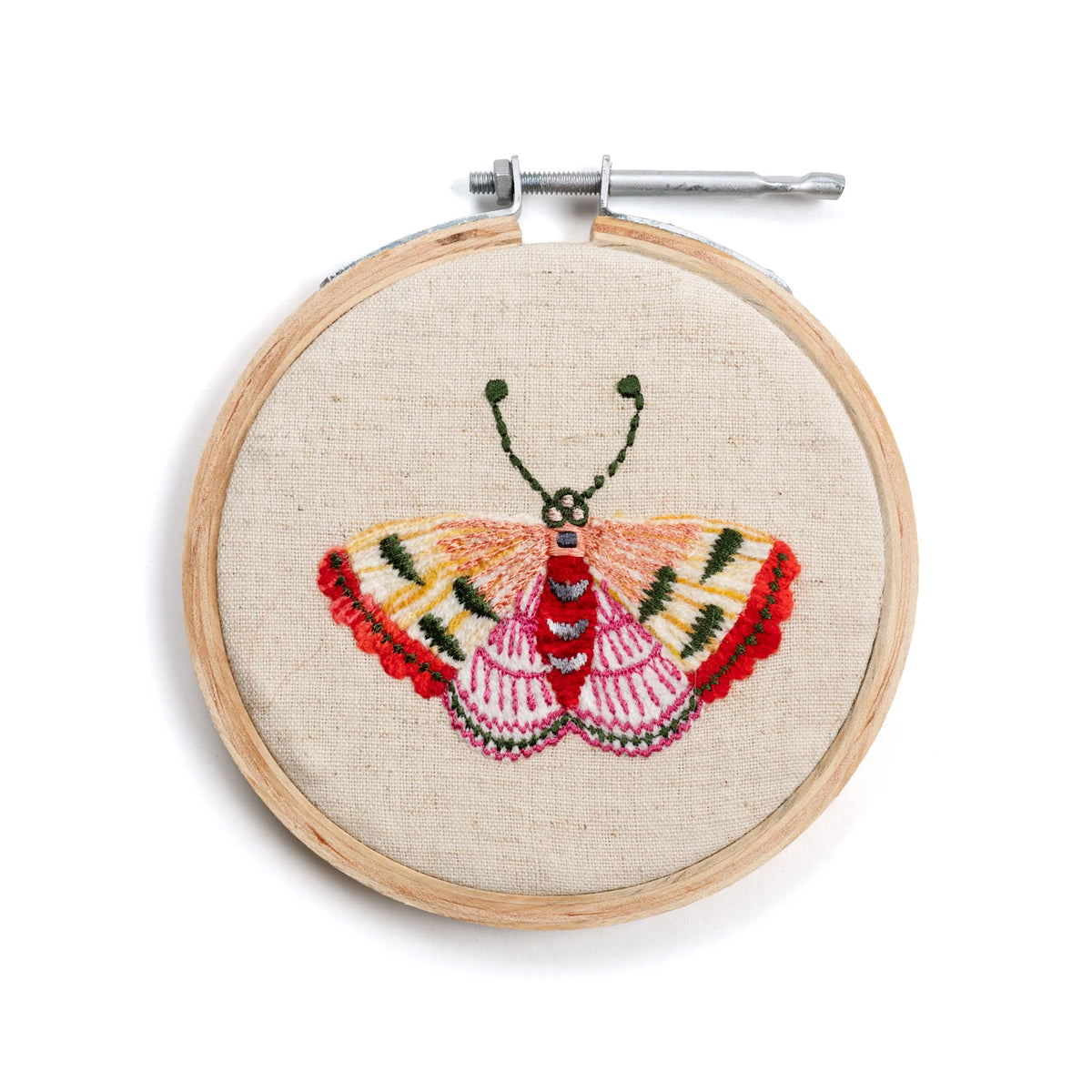 Small Butterfly Embroidery Hoop Collection -Pink & Yellow Wing- 4” Diameter