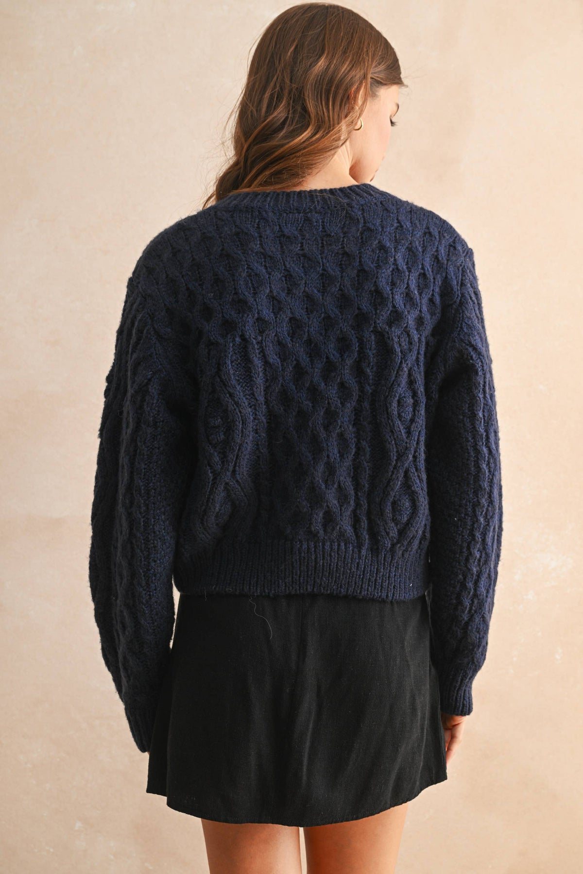 BUTTON FRONT CABLE KNITTED CARDIGAN