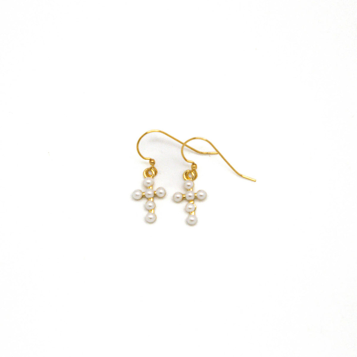 Earring  Cross Pearl Glass,Stainless Steel French Hooks Gold