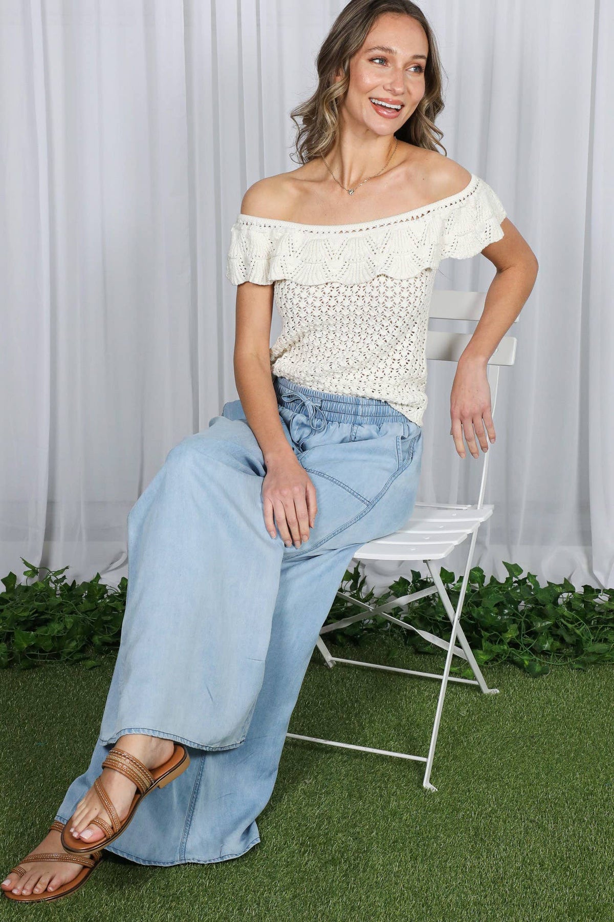 Wide Leg High Waist 100%Tencel Chambray Denim Pants VP83019