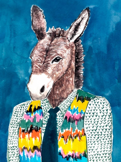 Furry Fashionistas Dapper Donkey Stretched Canvas