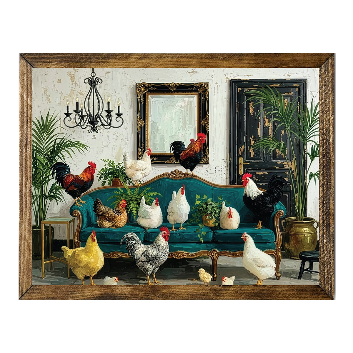 TIMBERLAND FRAME CRAZY CHICKENS EVERYWHERE TEAL COUCH