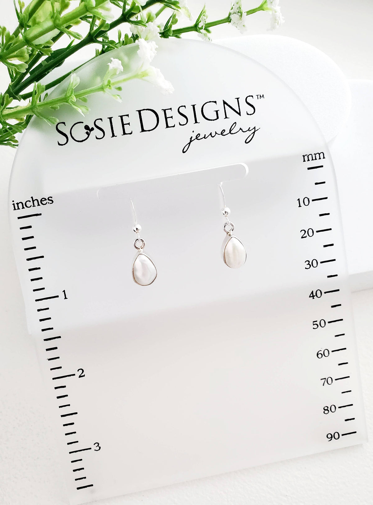 Sterling Silver Bezeled Teardrop Earring - Pearl
