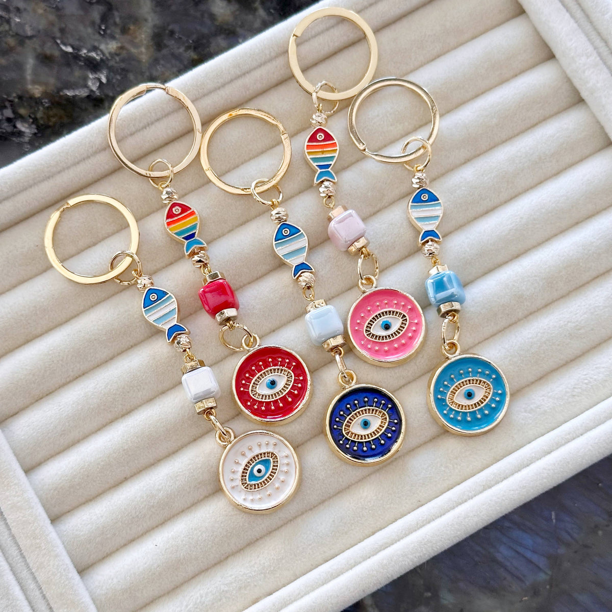 Evil Eye Keychain, Good Luck Charm Fish Keychain