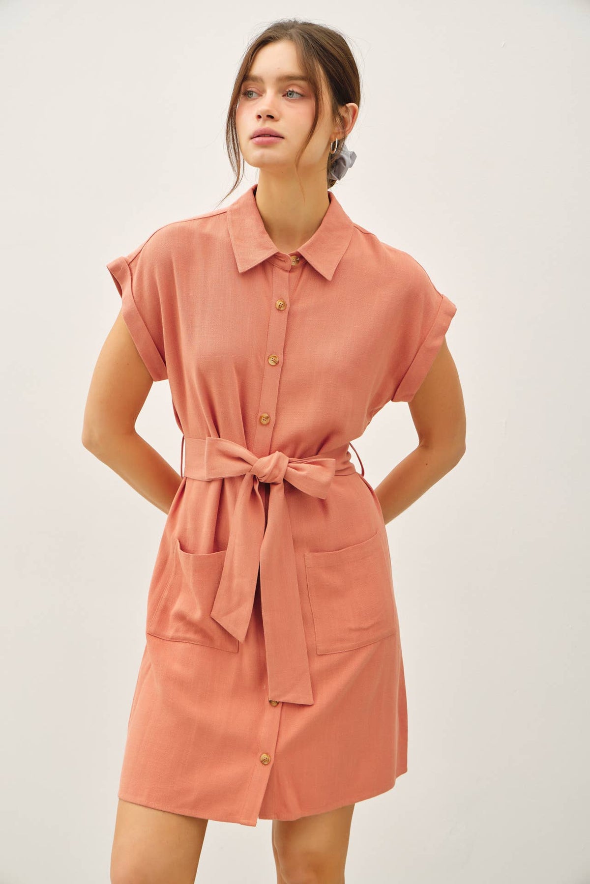 BUTTON UP SHORT SLEEVE DRESS