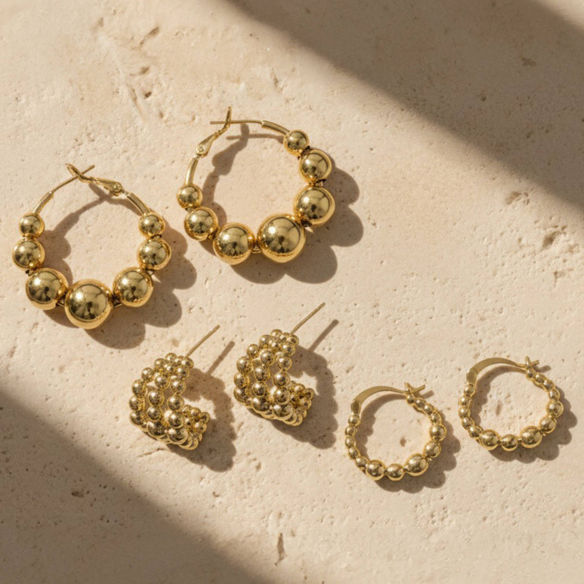 Gold Earrings-Small Beaded Hoops