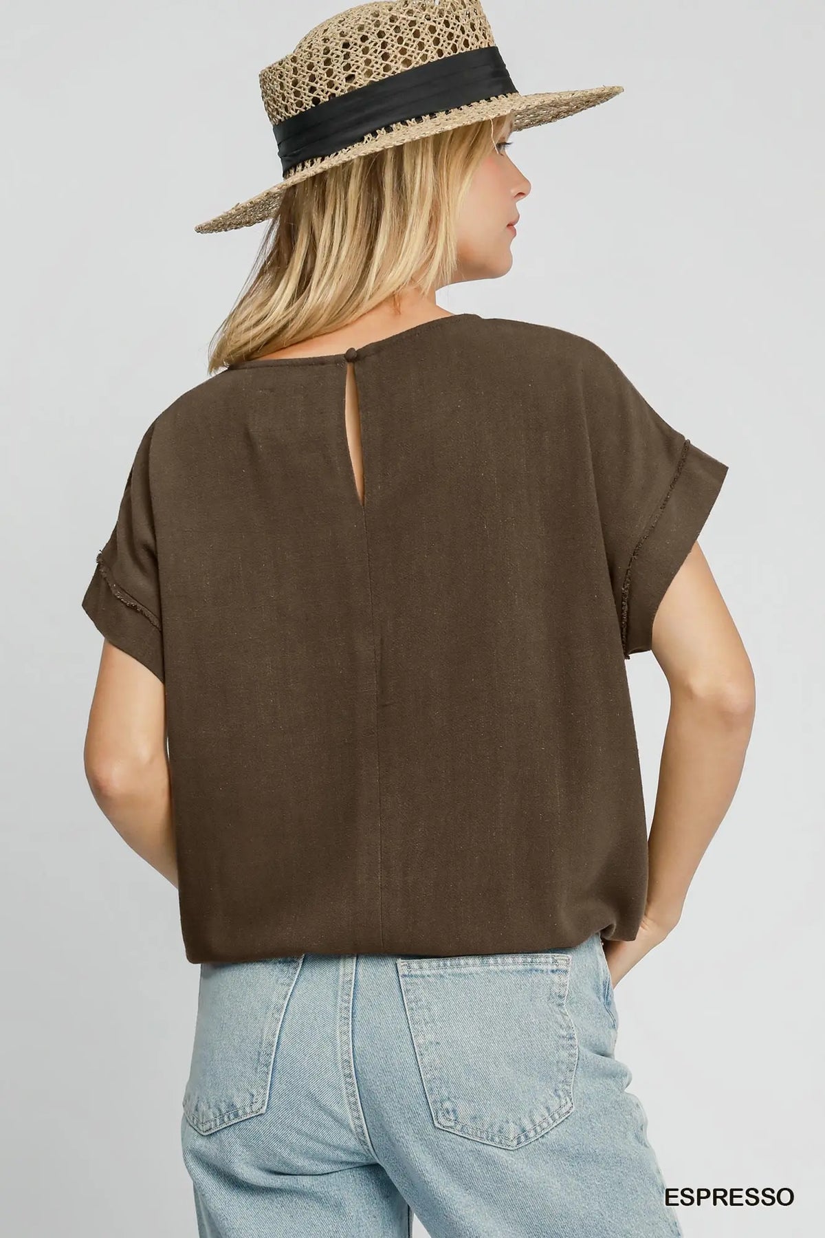 Drawstring Linen Blend Top