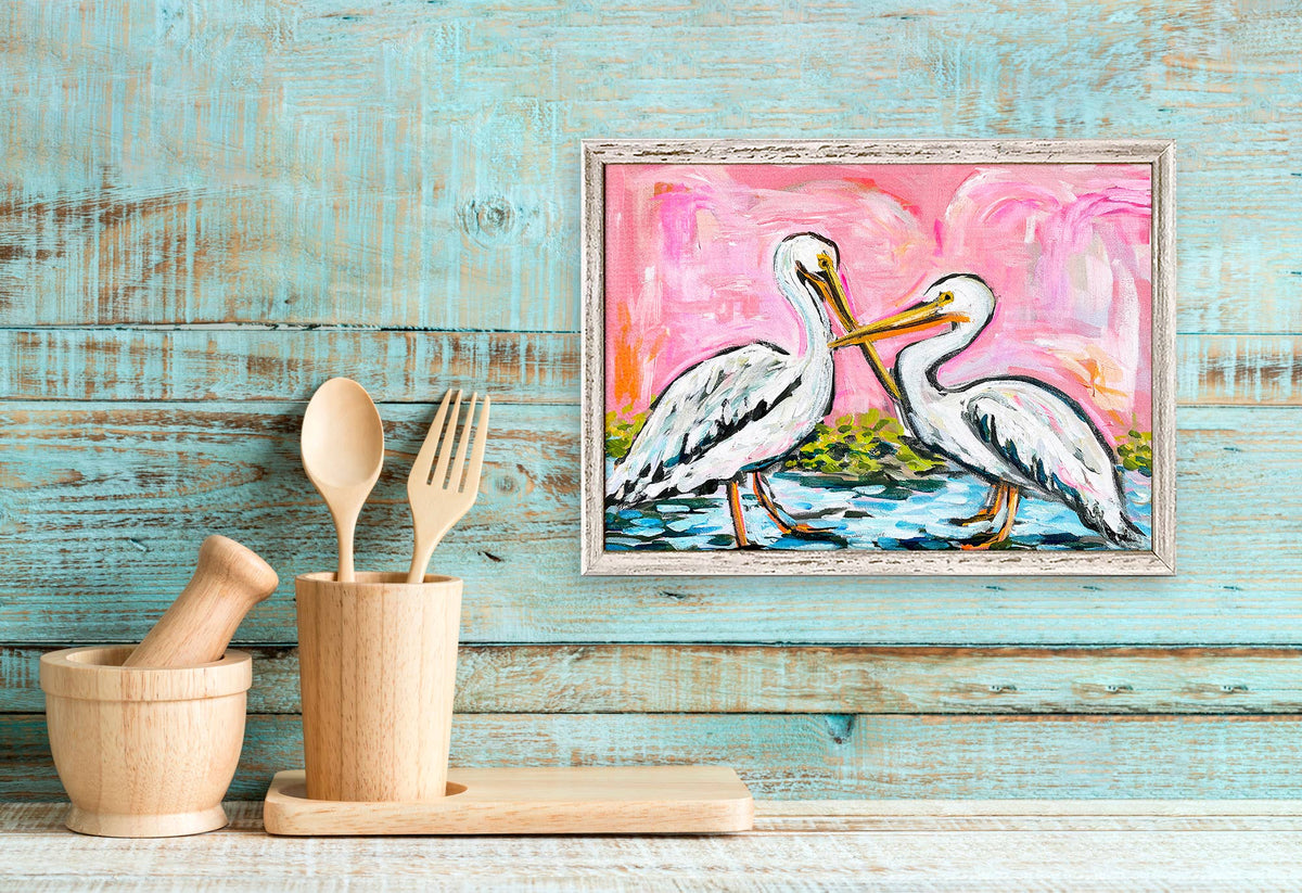 Pelicans At Golden Hour Mini Framed Canvas