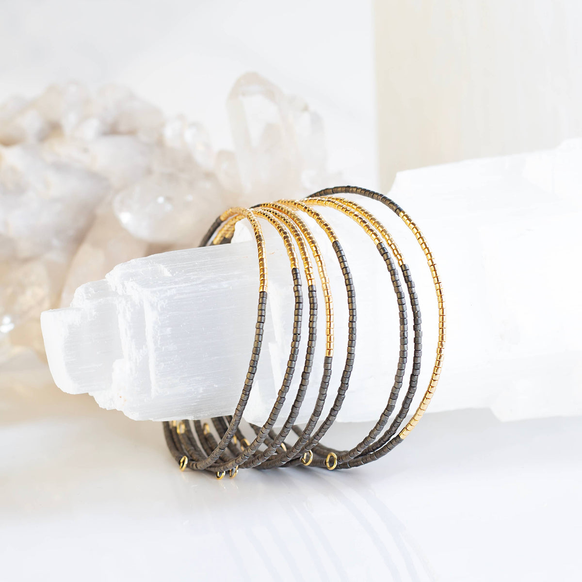 Norah Bangle-Graphite | Beaded Bracelet | Delicate Jewelry