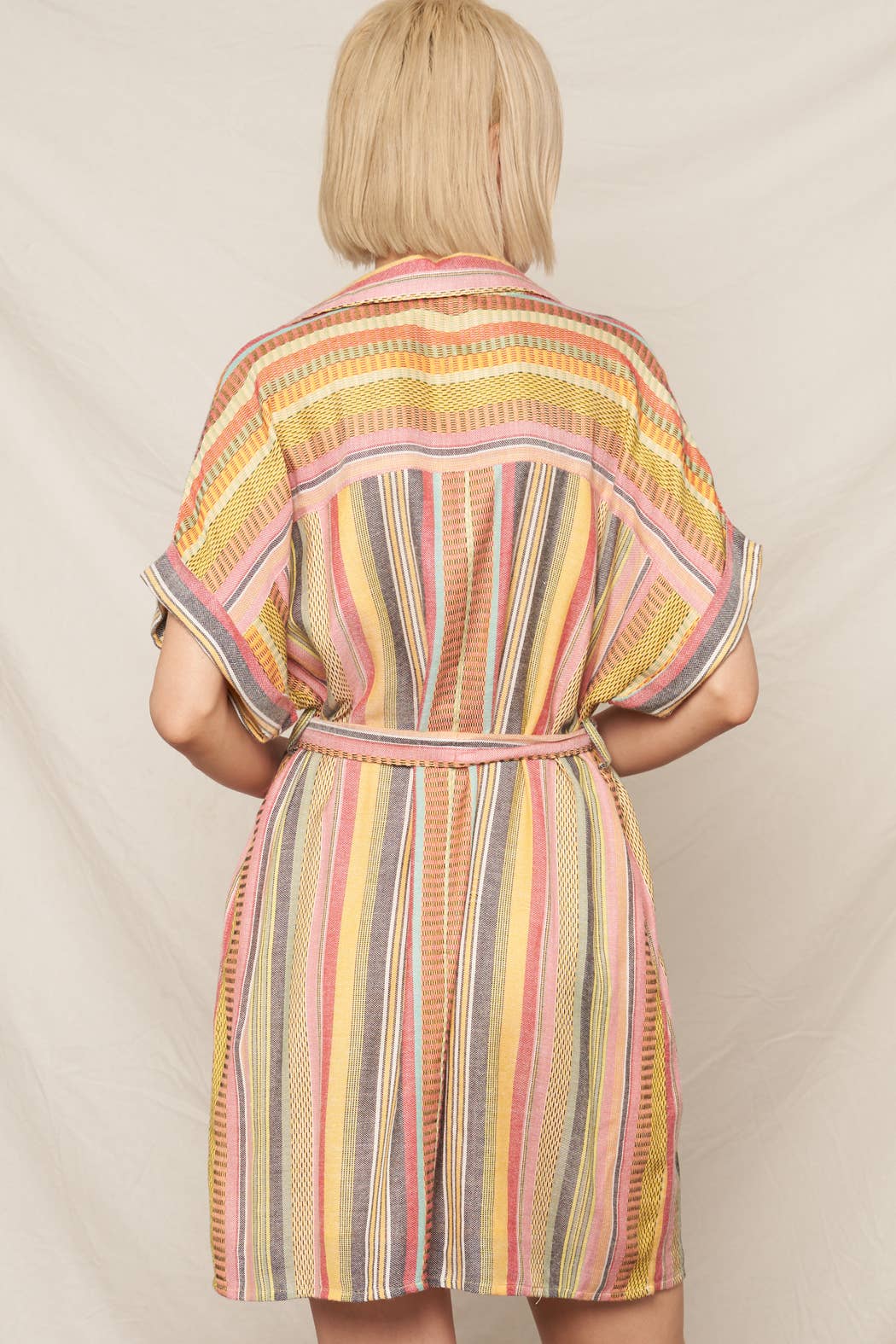 Multicolor Striped Belted Mini Shirt Dress