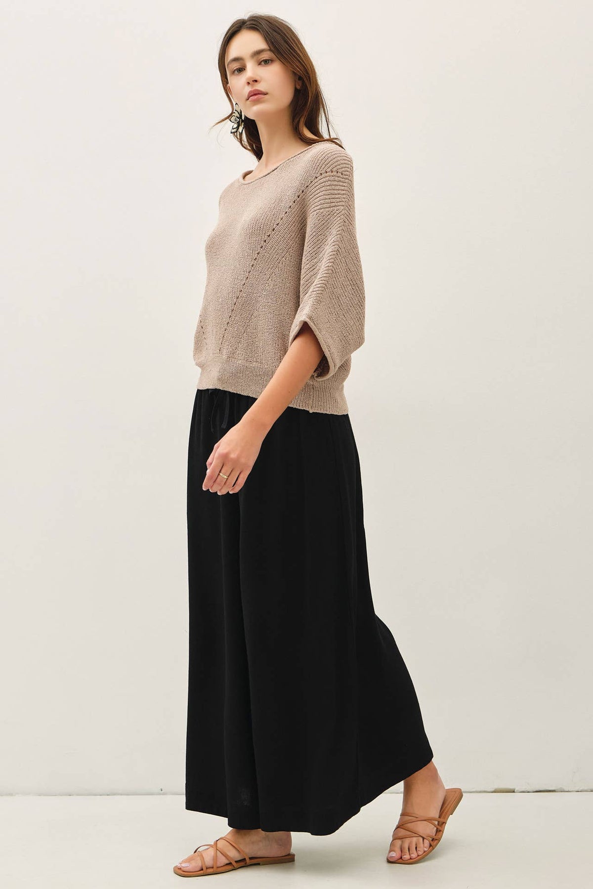 POINTELLE DOLMAN SLEEVE CROPPED SWEATER
