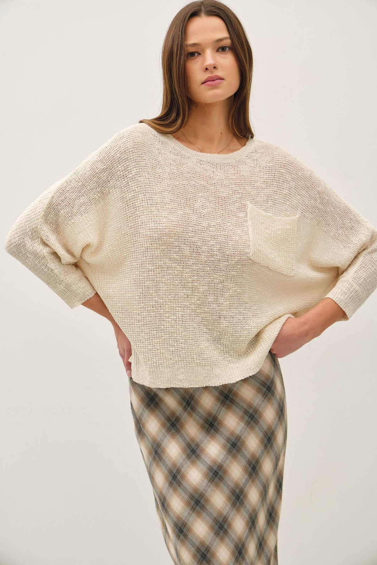 NEW COLOR-FRONT POCKET DOLMAN LONG SLEEVE KNIT SWEATER