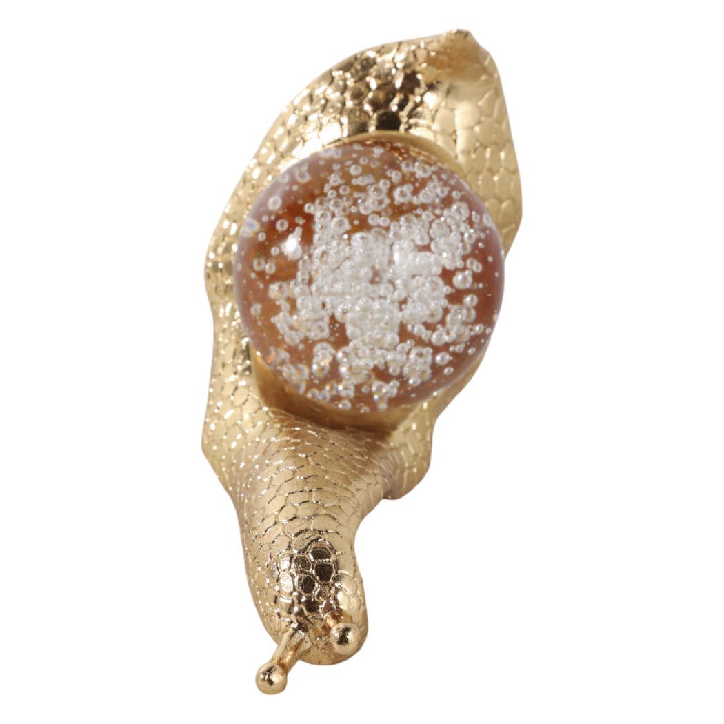 Decorative Figurine - Gold Resin Snail Glass Ball, 8 in.