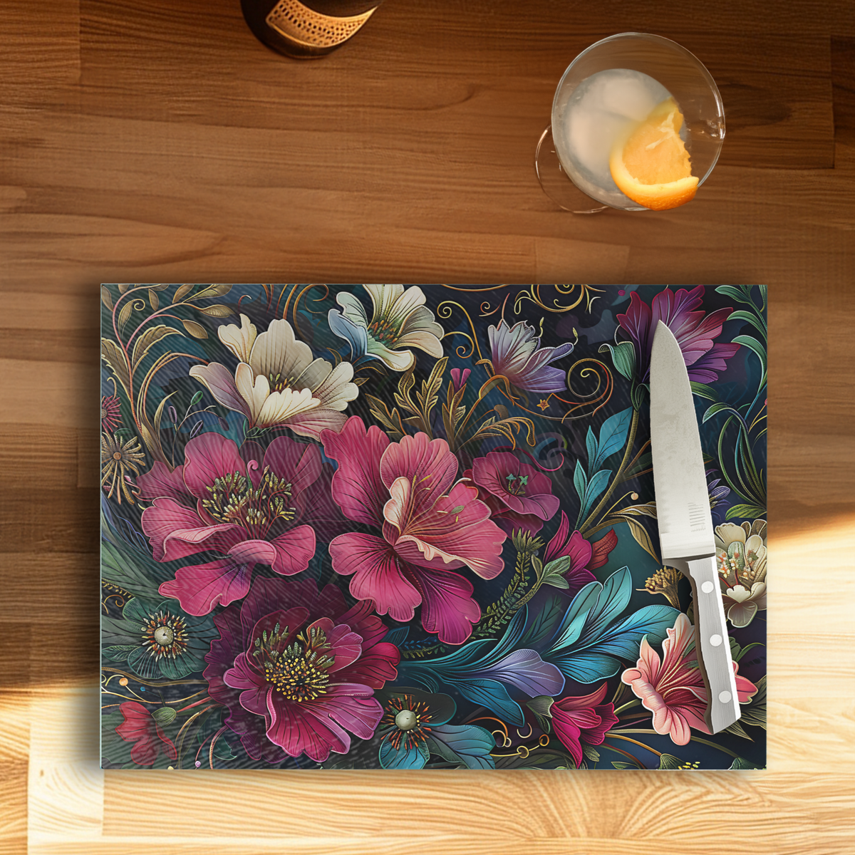 Tempered Glass Cutting Board: Natures Painting Serving Tray