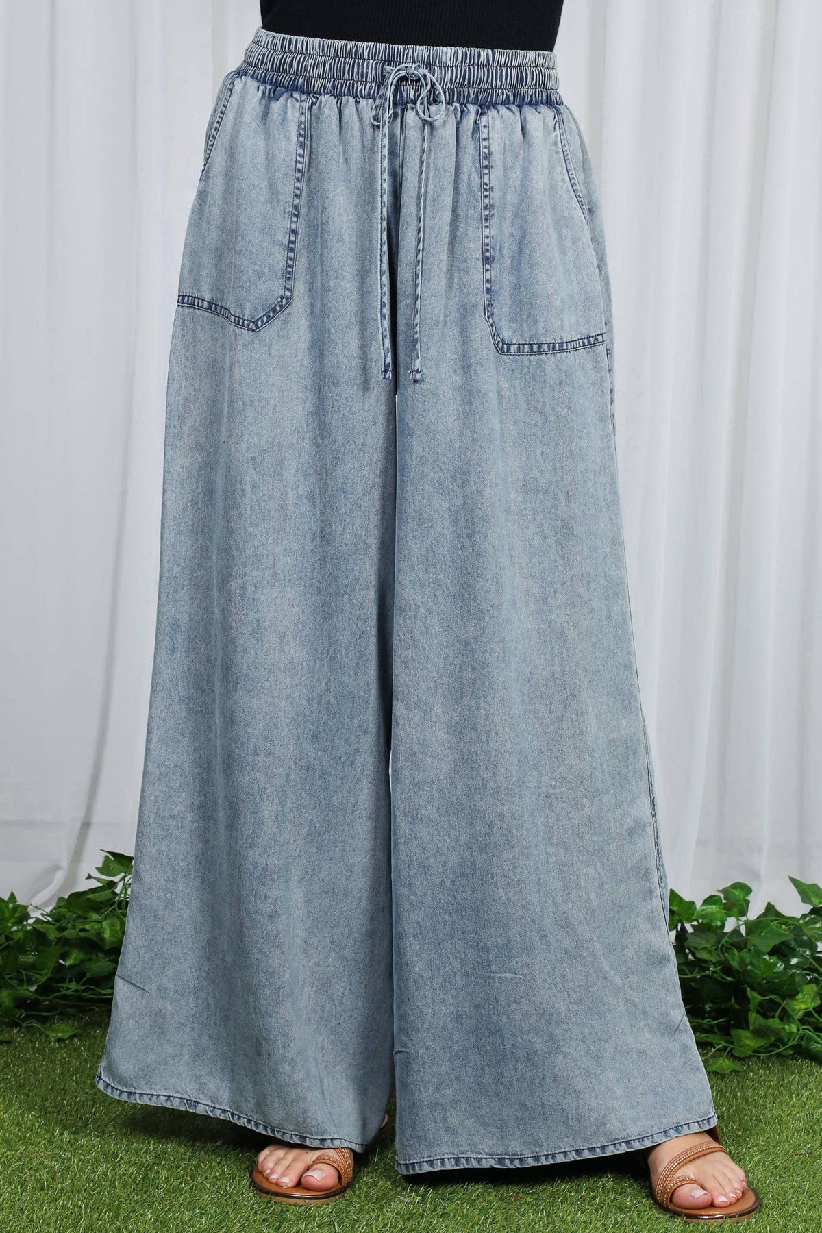 Wide Leg High Waist 100%Tencel Chambray Denim Pants VP83019