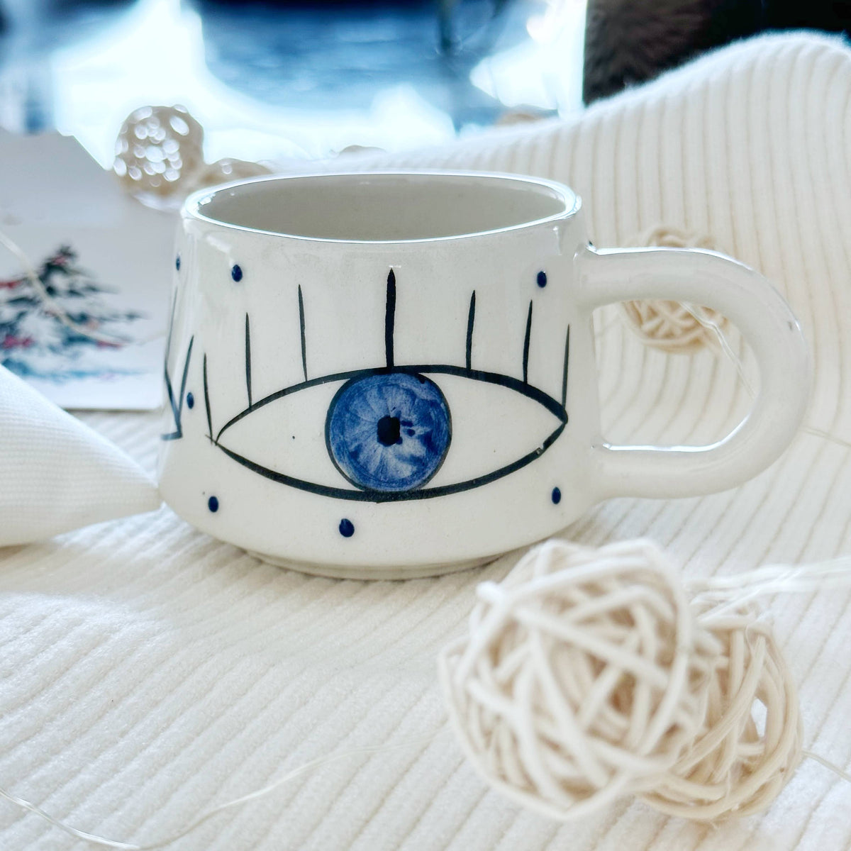 Handmade Evil Eye Coffee Mug, Hygee Self Care Gift