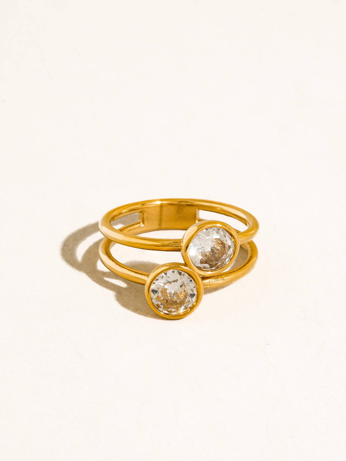 Hollis 18K Gold Non-Tarnish Double CZ Ring
