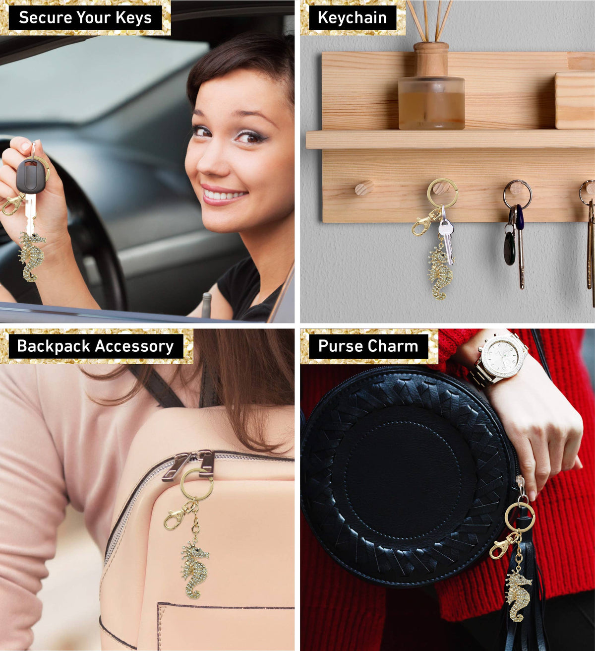 Gold Sparkling Charms - Seahorse