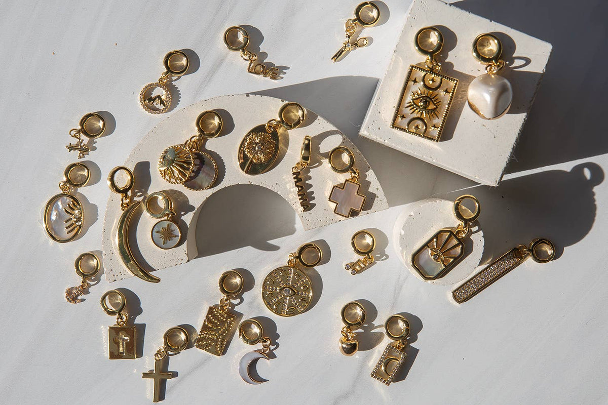 Dot Cross Charm, Gold, Charm Bar, Charm Necklace, Bag Charm