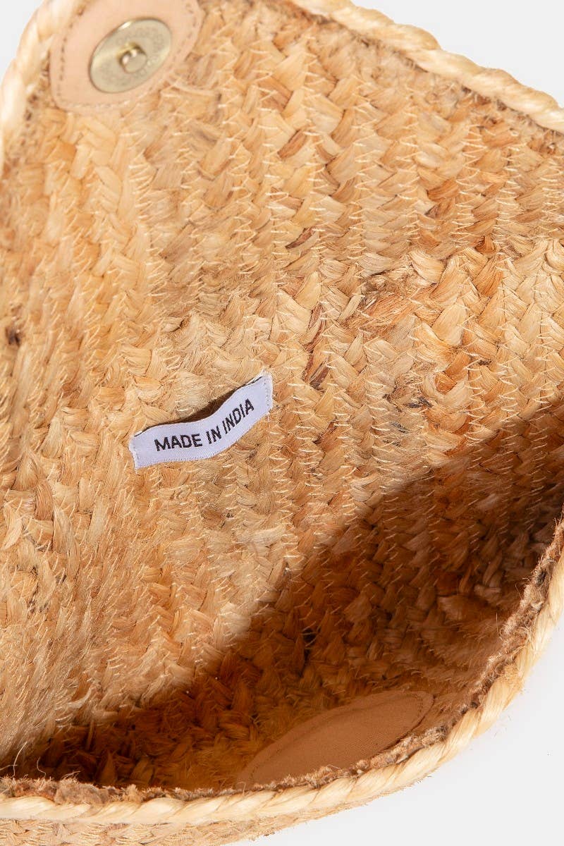 Metallic Accent Jute Envelope Clutch Bag