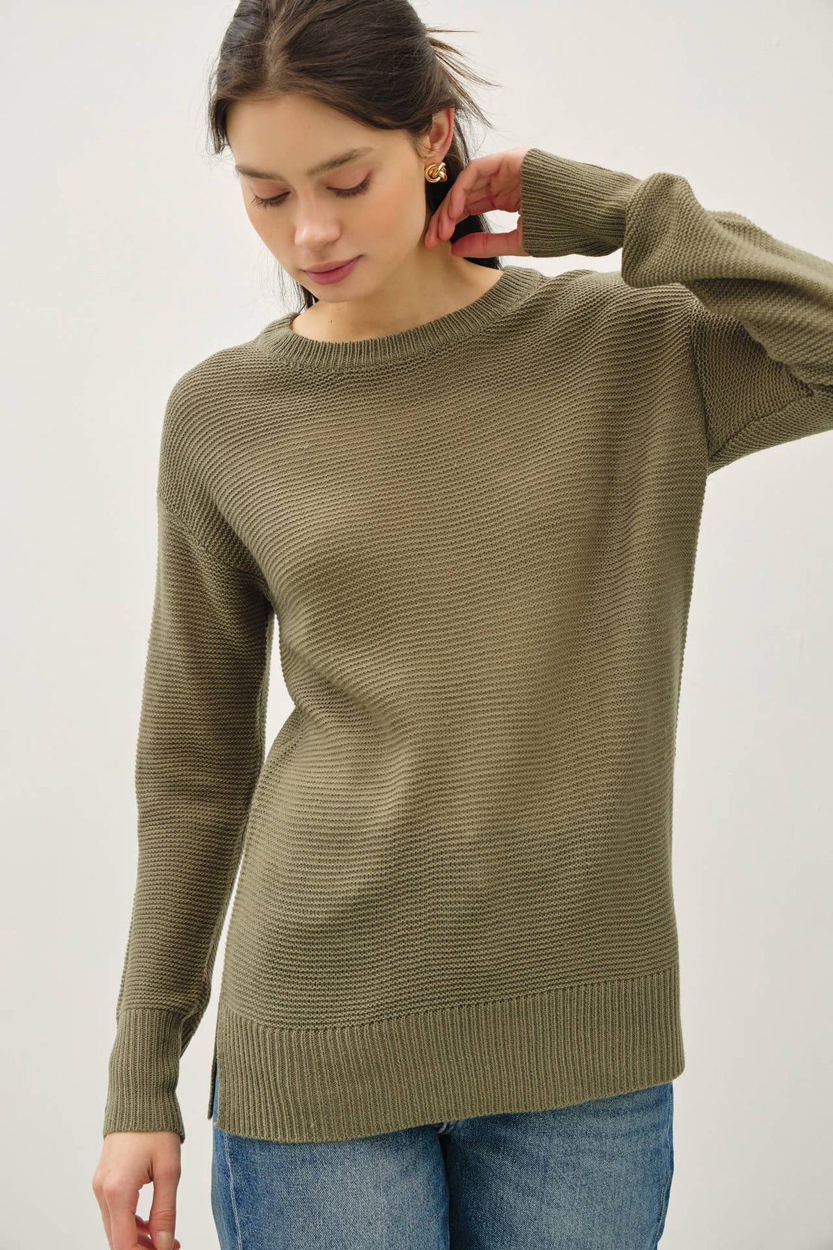 NEW COLOR-BASIC ROUND NECK BOYFRIEND FIT SWEATER