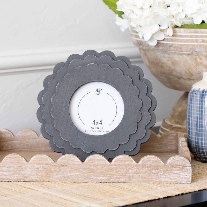 12065 - 8x8 round scallop photo frame grey (4x4) Home Decor