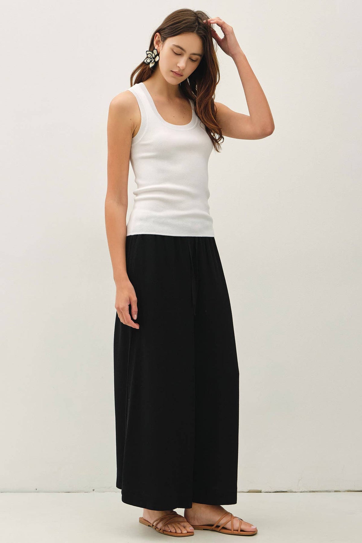LINEN BLEND CROPPED PALAZZO PANTS