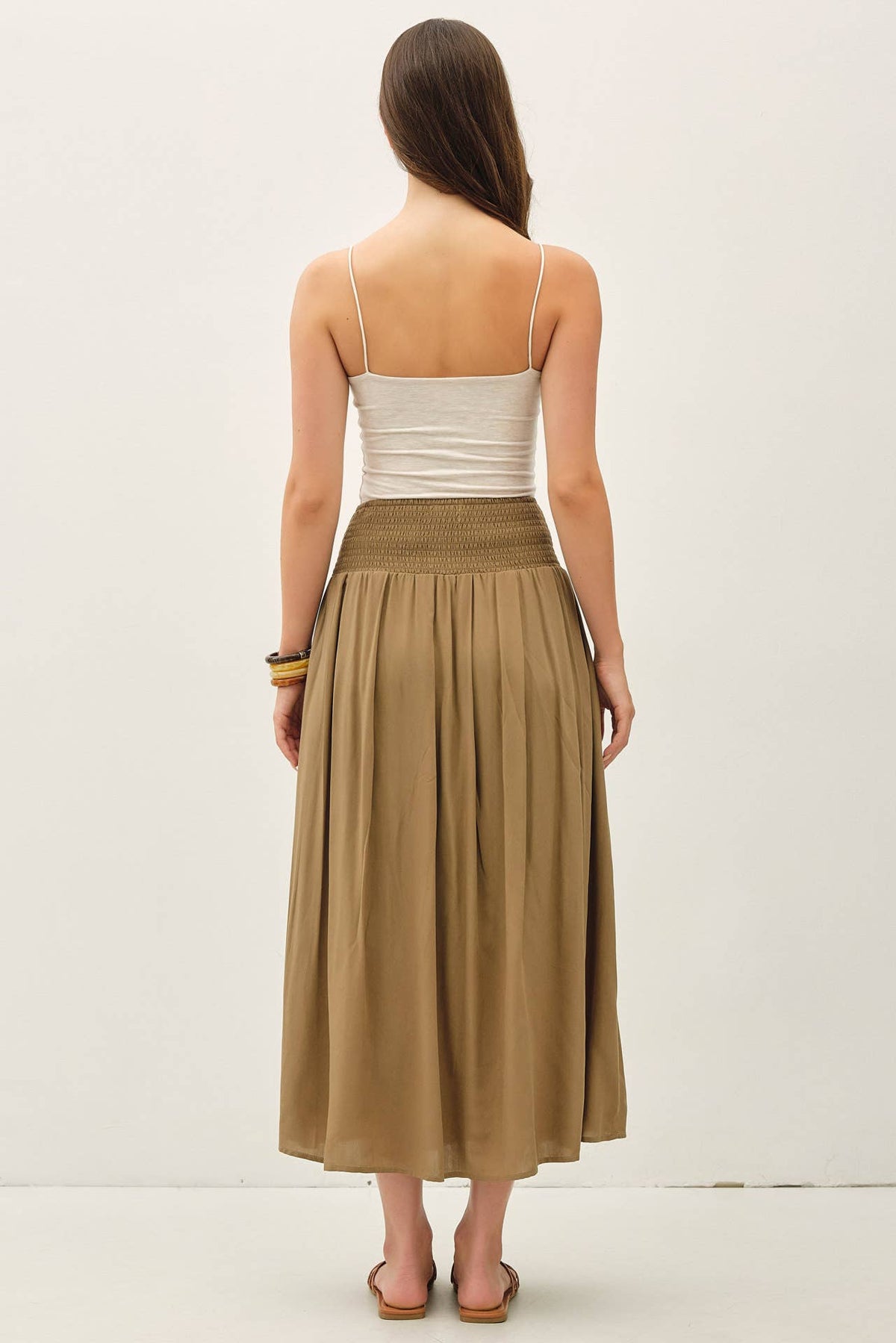 SMOCKED WAIST CIRCLE FULL SKIRT