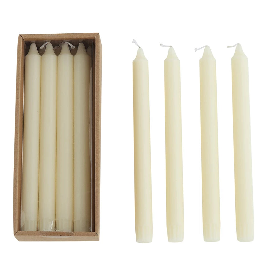 Cream Unscented 10" Taper Candles In Box - Set of 12