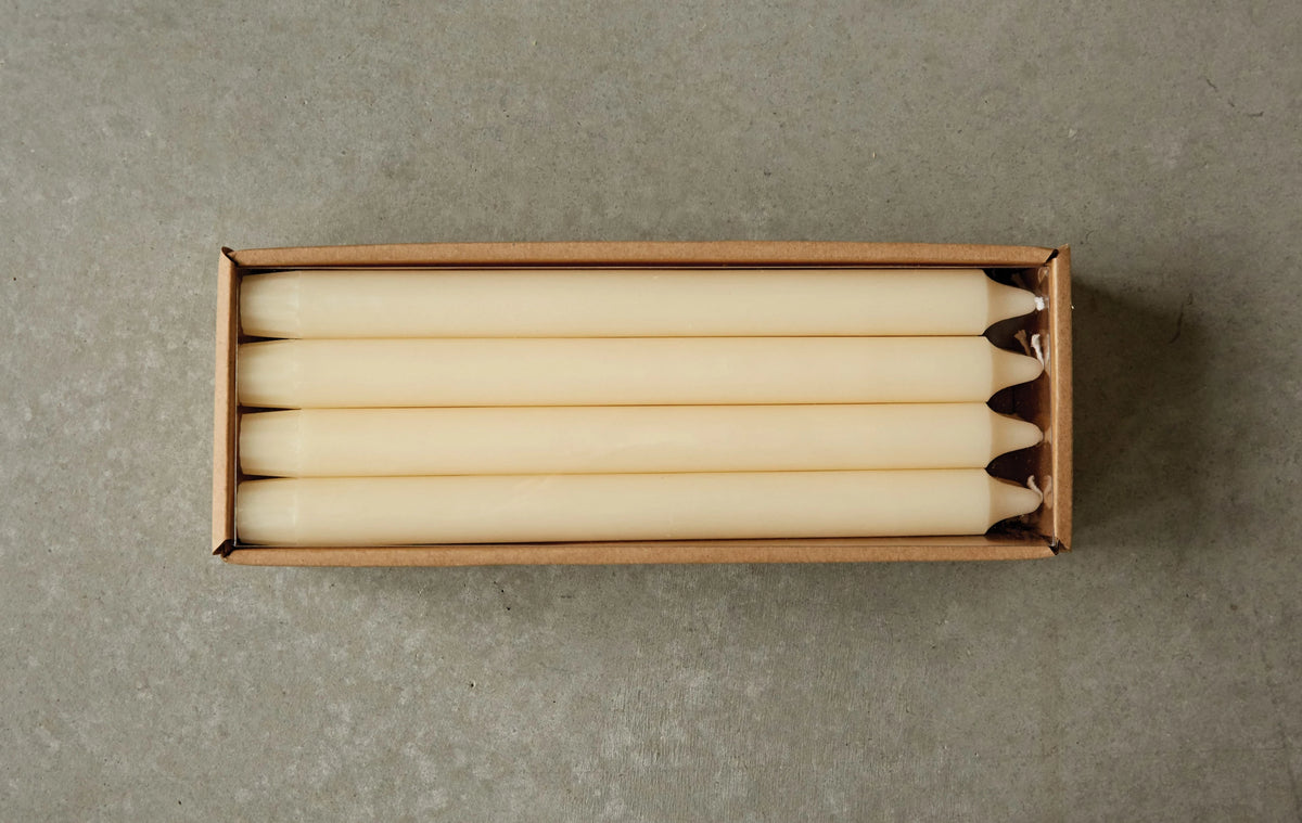 Cream Unscented 10" Taper Candles In Box - Set of 12