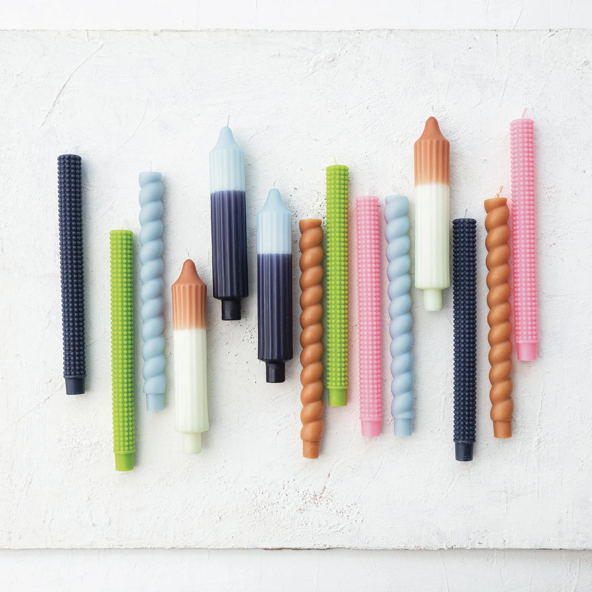 Two-Tone Blue Unscented 8" Pleated Taper Candles - Boxed Set of 2