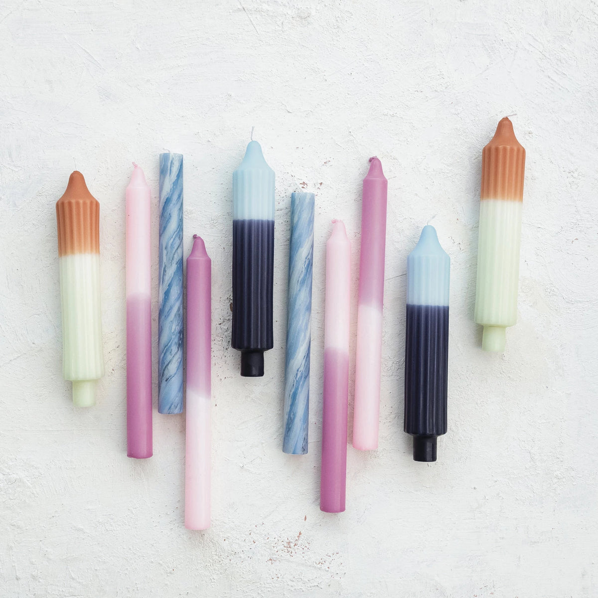 Two-Tone Blue Unscented 8" Pleated Taper Candles - Boxed Set of 2