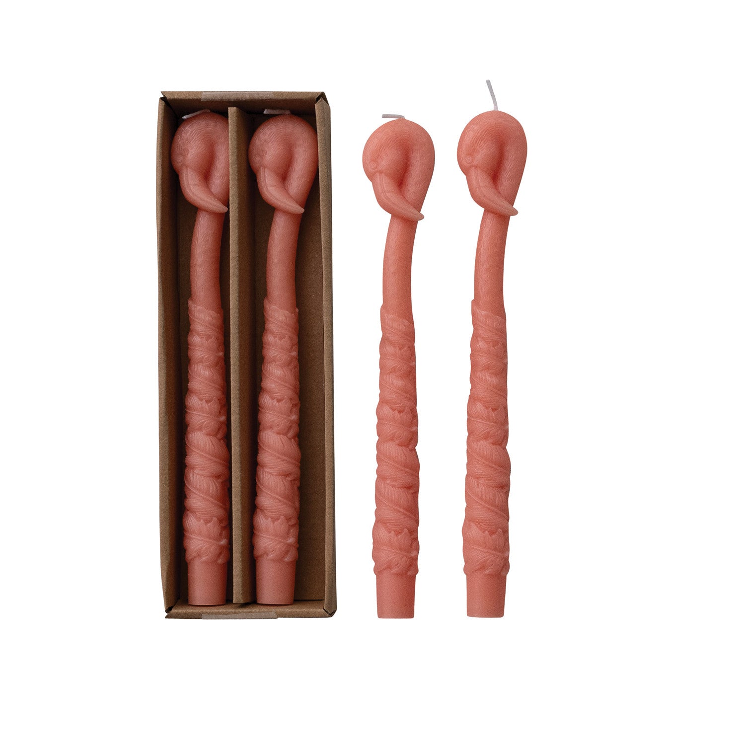 Unscented Flamingo Shaped Taper Candles in Box, Peach Color, Set of 2