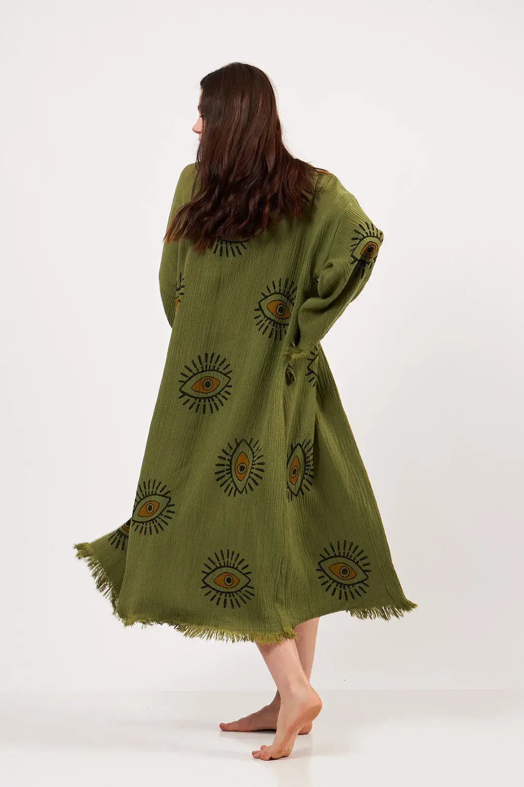 Green Evil Eye Kimono, Cotton Kaftan Kimono, Evil Eye Robes