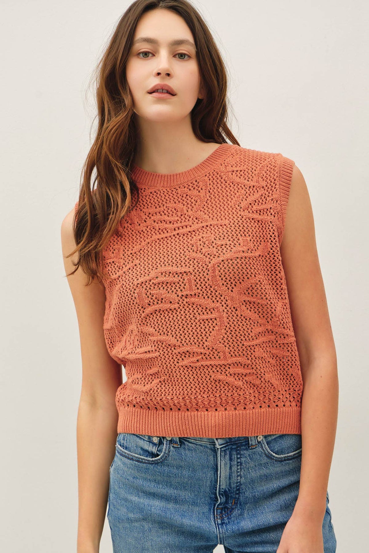FLORAL PATTERN CROCHET SWEATER TOP
