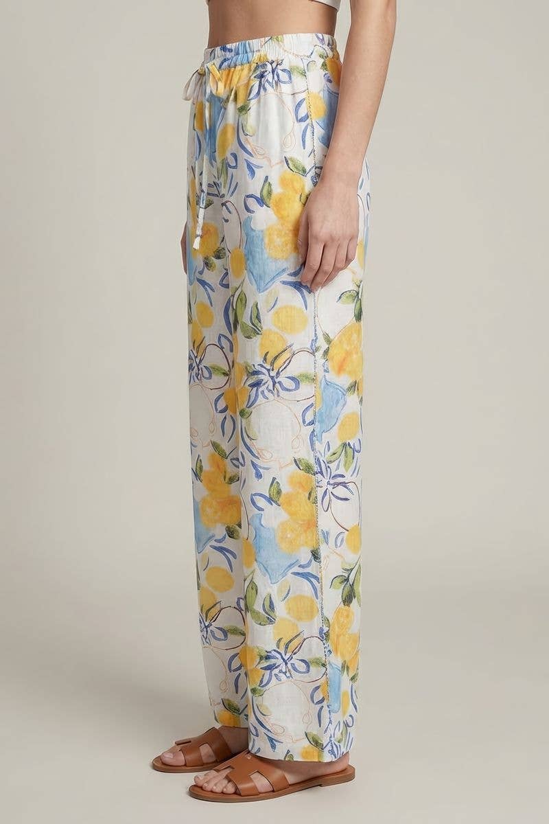 CONTRAST TRIM PIPING ELASTIC WIDE LEG PANTS