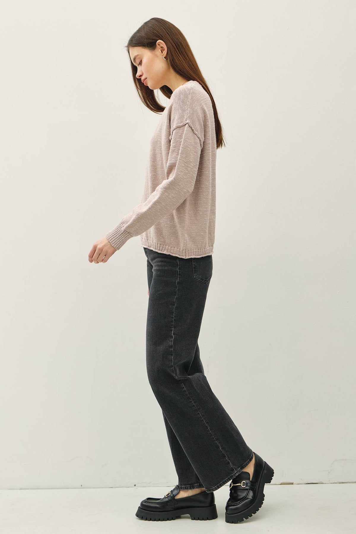 INSIDE OUT DROP SHOULDER PULLOVER SWEATER