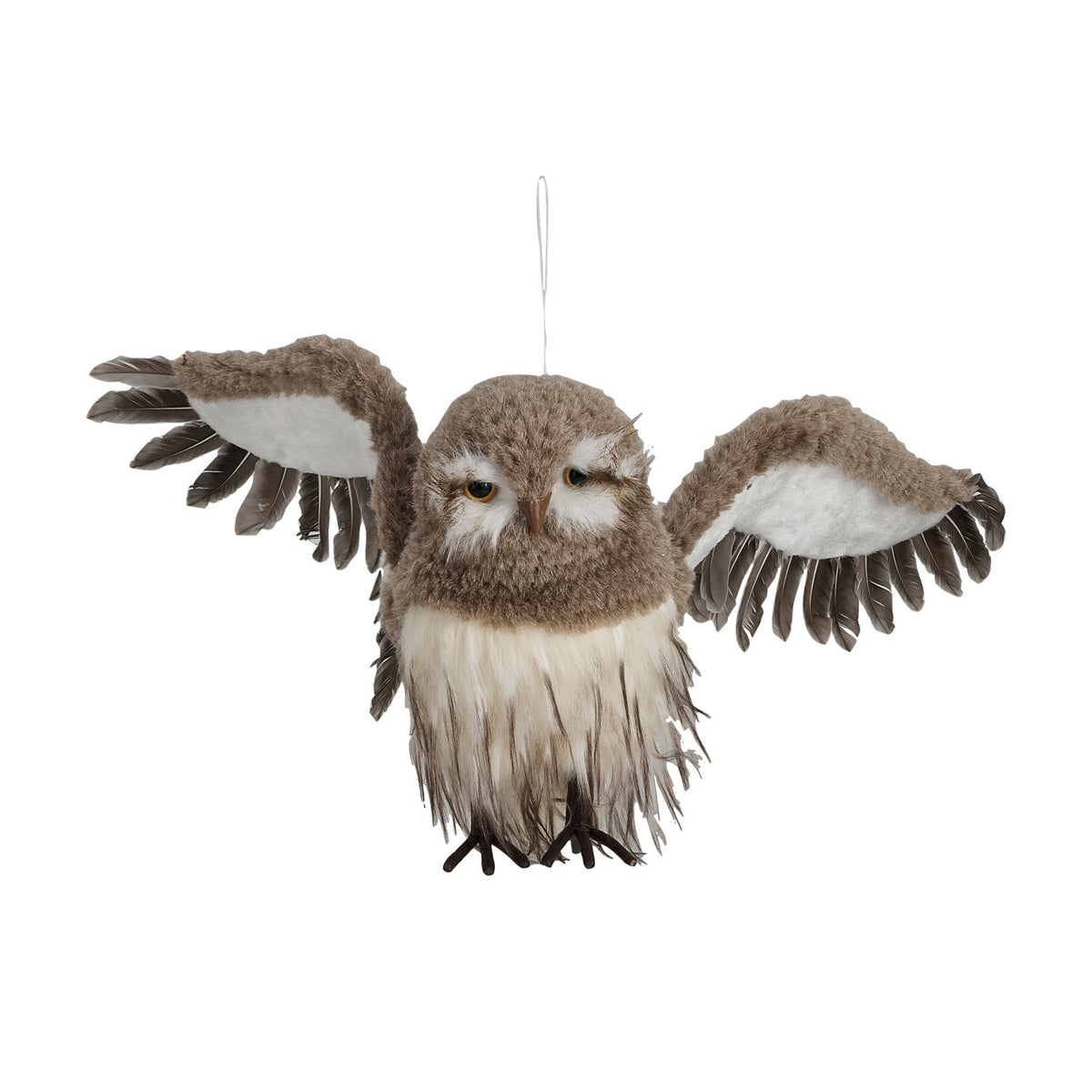 Faux Fur & Feather Flying Owl, Brown