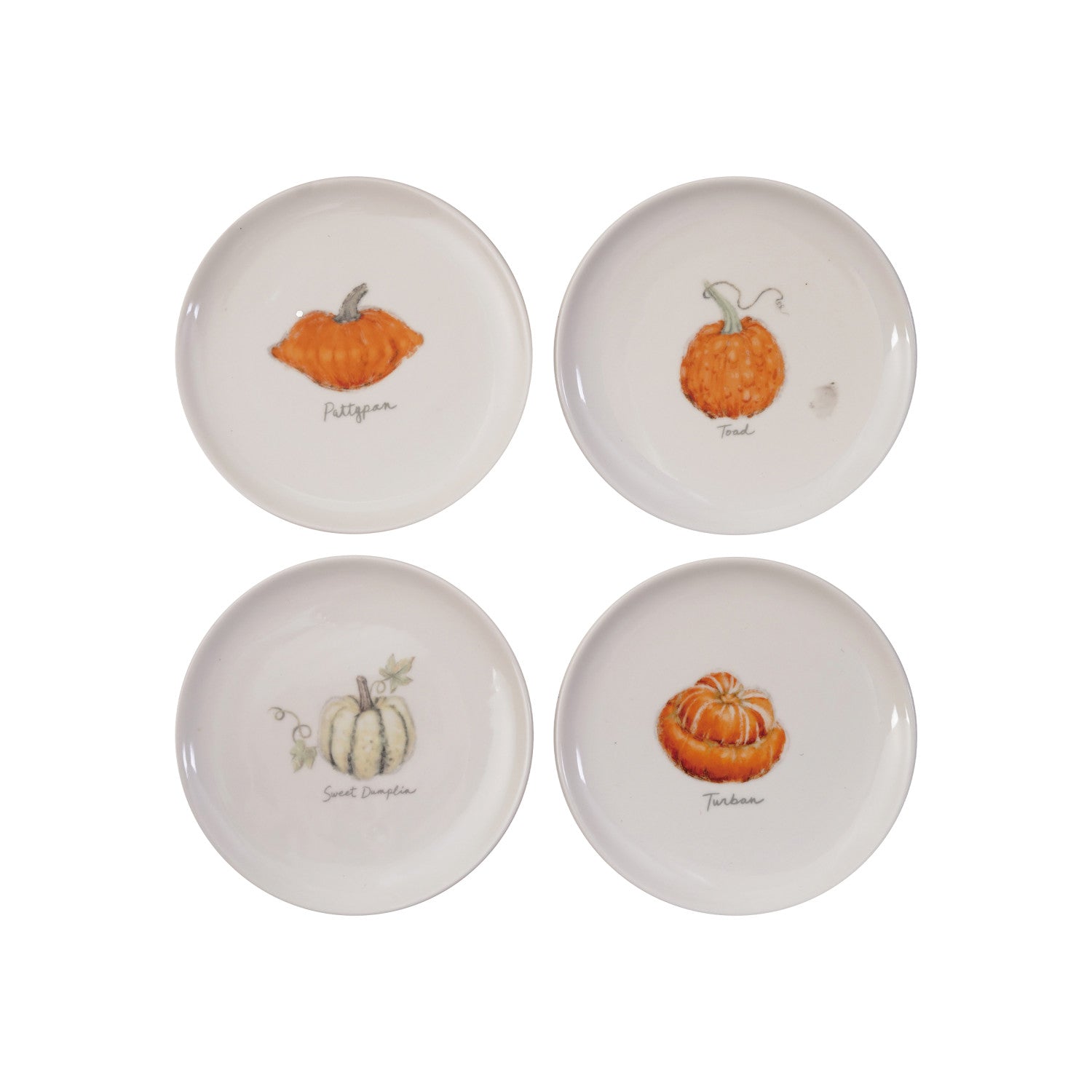 6" Round Stoneware Plate with Pumpkin/Squash, 4 Styles ©